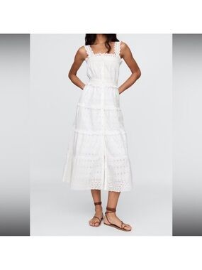 Gap Doen Women’s White Eyelet Tiered Midi Dress